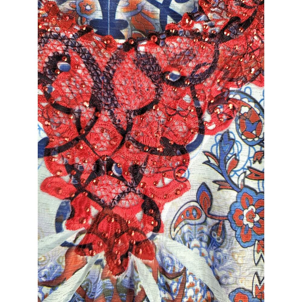 APT. 9 Patriotic Red White Blue Paisley 4th of July Rhinestone Blouse Size L - Picture 6 of 12